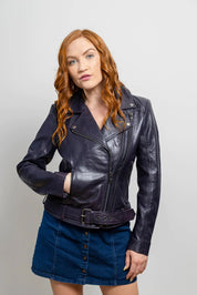 Violet Lambskin Leather Women's Jacket, Edgy Women's Motorcycle Jacket in Violet Lambskin Leather