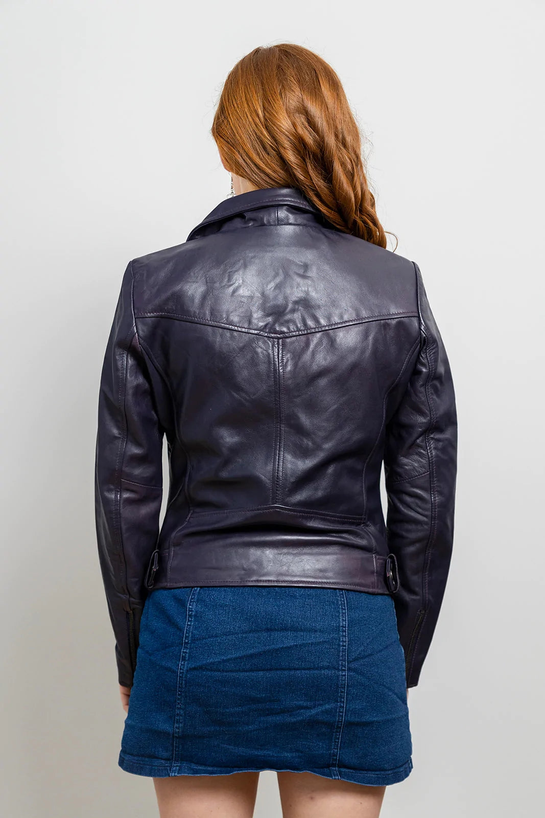 Violet Lambskin Leather Women's Jacket, Edgy Women's Motorcycle Jacket in Violet Lambskin Leather - Image 3