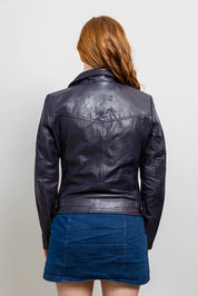 Violet Lambskin Leather Women's Jacket, Edgy Women's Motorcycle Jacket in Violet Lambskin Leather - Image 3