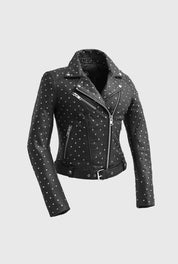 Gothic Women's Lambskin Leather Jacket, Asymmetrical Studded Black Motorcycle Jacket