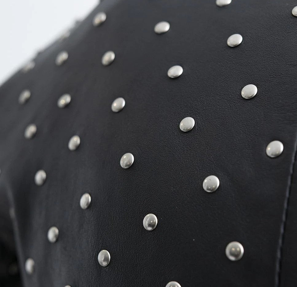 Gothic Women's Lambskin Leather Jacket, Asymmetrical Studded Black Motorcycle Jacket - Image 7