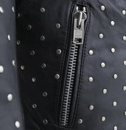 Gothic Women's Lambskin Leather Jacket, Asymmetrical Studded Black Motorcycle Jacket - Image 6
