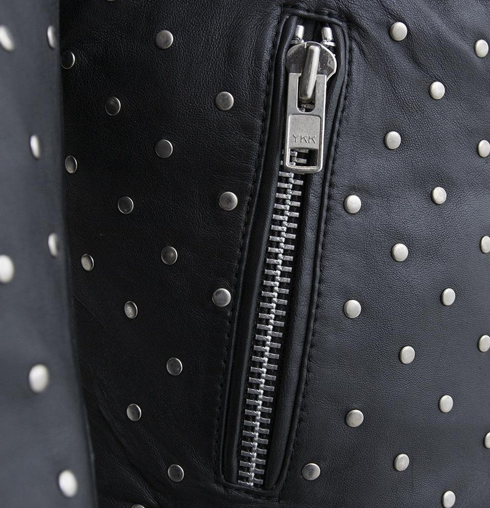 Gothic Women's Lambskin Leather Jacket, Asymmetrical Studded Black Motorcycle Jacket - Image 6