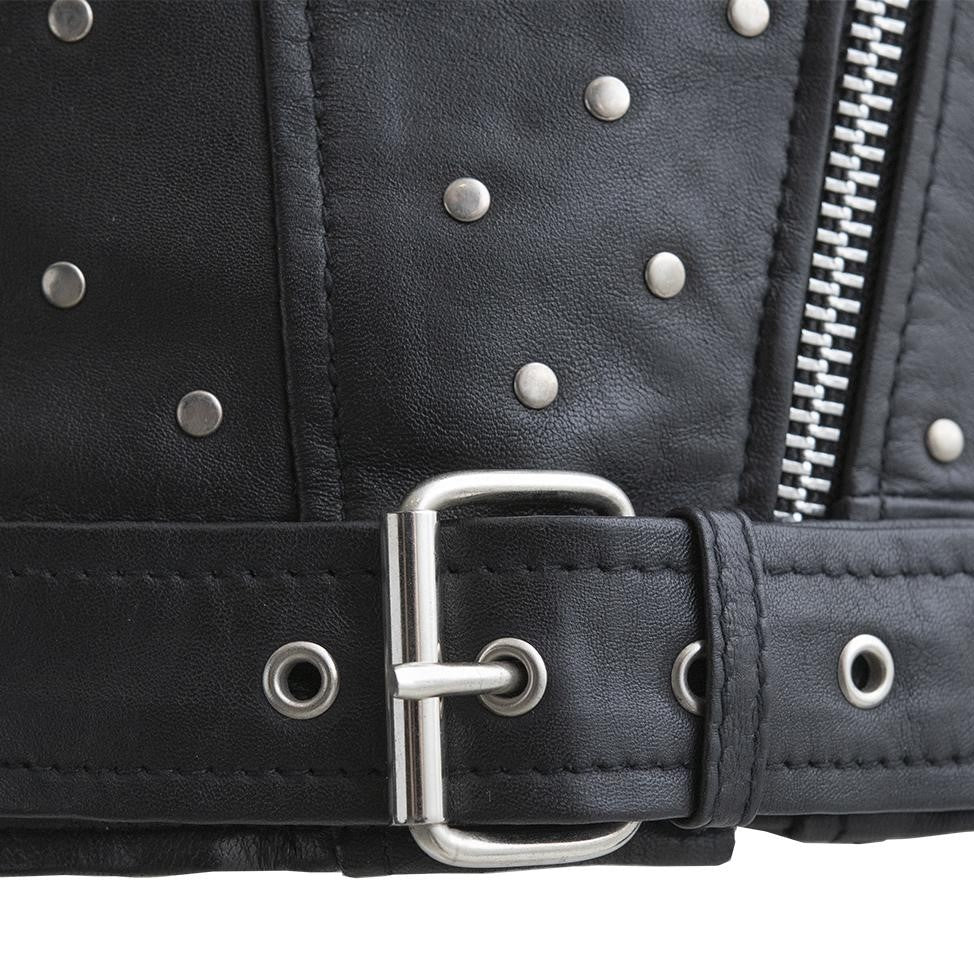 Gothic Women's Lambskin Leather Jacket, Asymmetrical Studded Black Motorcycle Jacket - Image 5