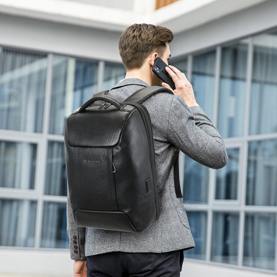 Large Capacity Anti-Theft Laptop Backpack- Genuine Leather with USB Port