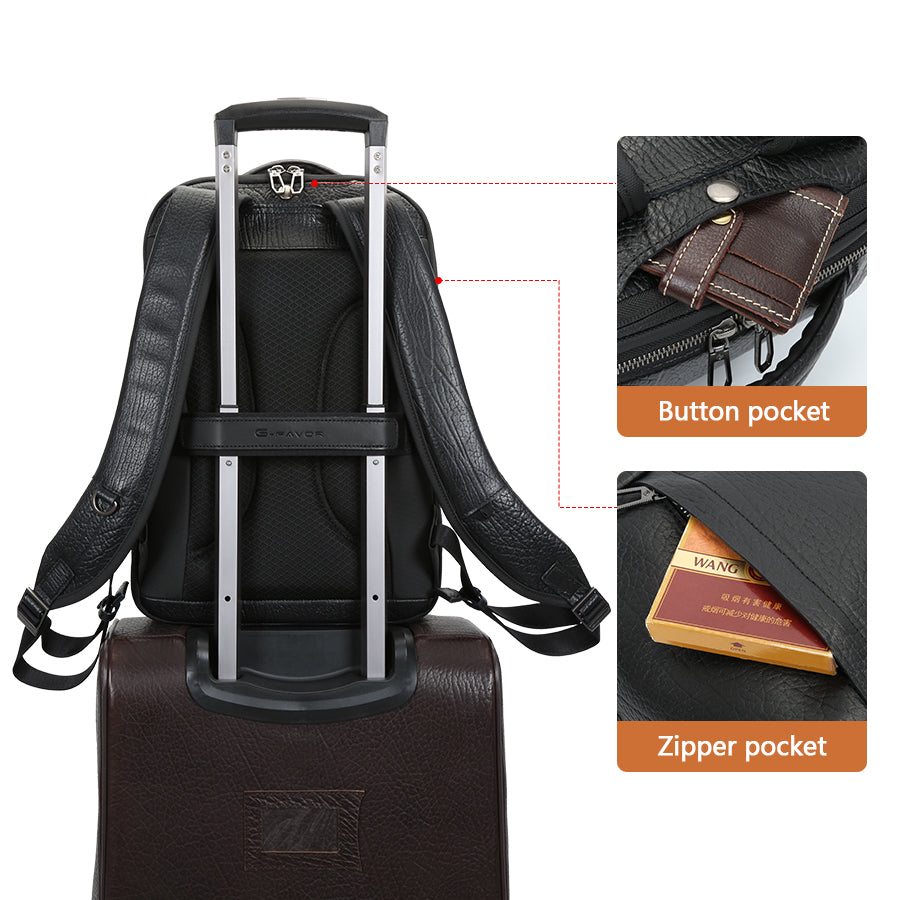 Large Capacity Anti-Theft Laptop Backpack- Genuine Leather with USB Port