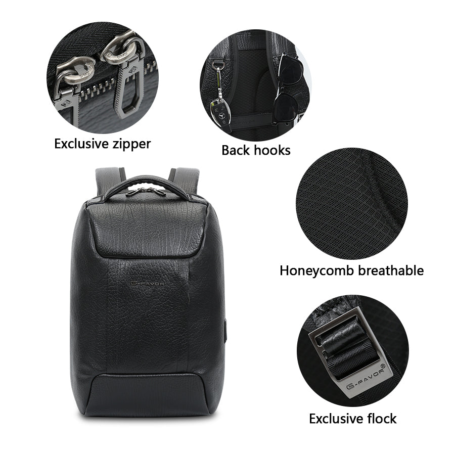 Large Capacity Anti-Theft Laptop Backpack- Genuine Leather with USB Port