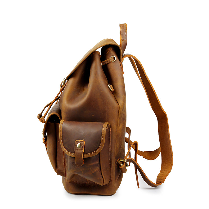 Large Capacity Distressed Leather Backpack- Outdoor Travel & Laptop Bag