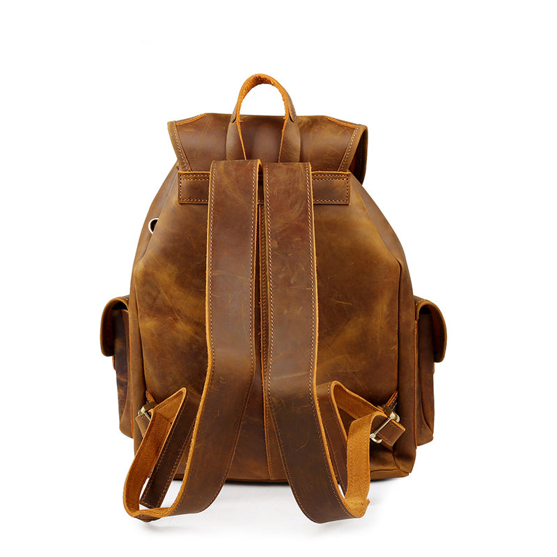 Large Capacity Distressed Leather Backpack- Outdoor Travel & Laptop Bag