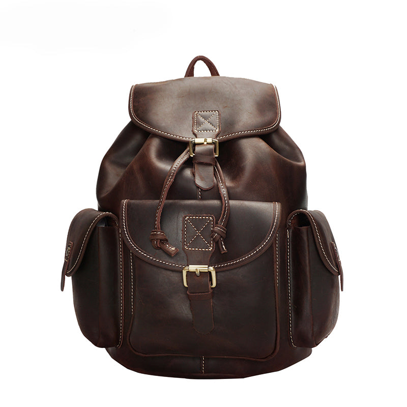 Large Capacity Distressed Leather Backpack- Outdoor Travel & Laptop Bag