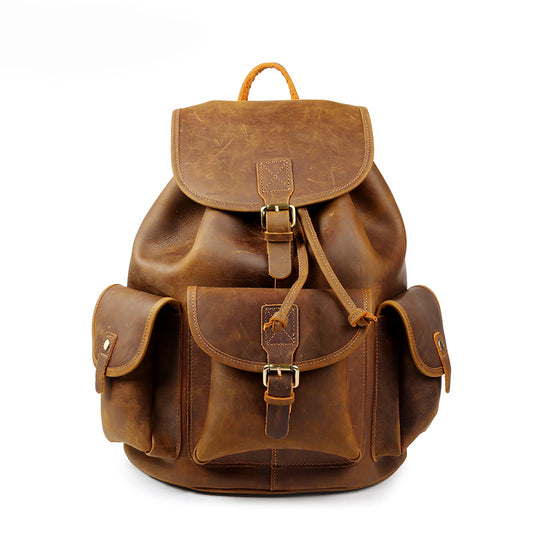 Large Capacity Distressed Leather Backpack- Outdoor Travel & Laptop Bag