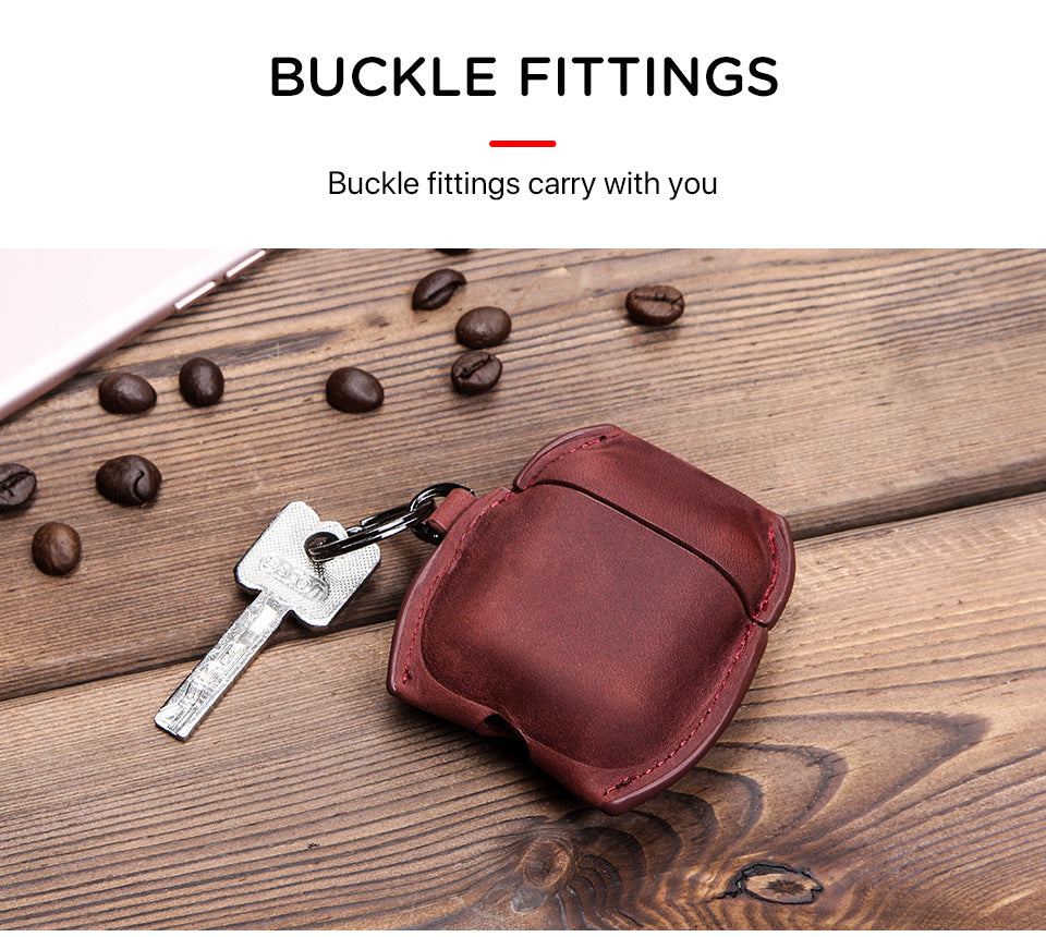 Leather Earphone Wireless Charging Protective Case With Anti-lost Key Ring