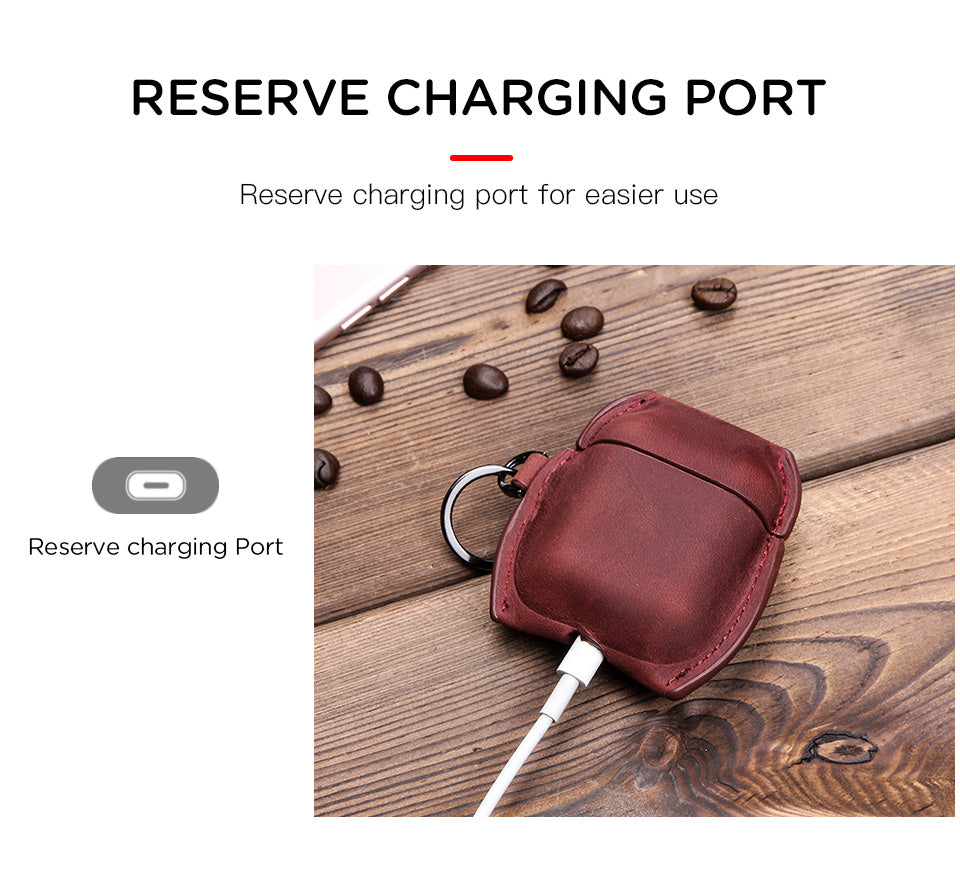 Leather Earphone Wireless Charging Protective Case With Anti-lost Key Ring