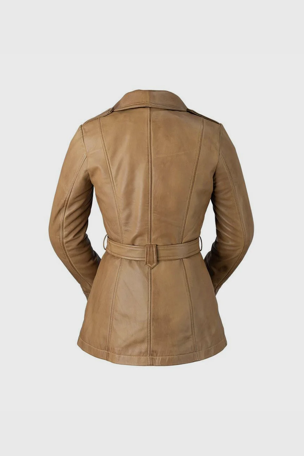 Women's Long Camel Dyed Leather Jacket, Women's Stylish Streetwear Camel Leather Coat - Image 8