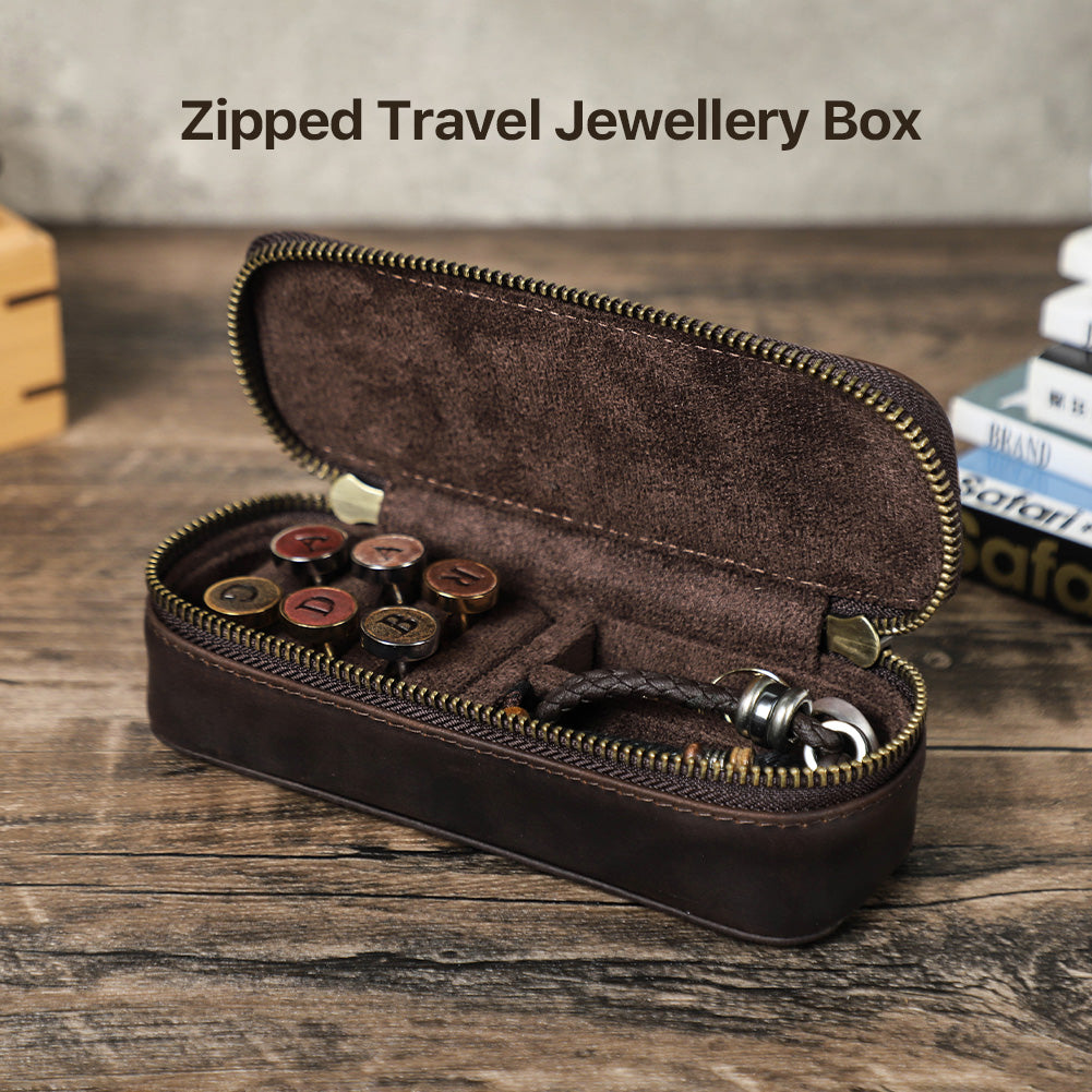 Luxury Leather Cufflink and Jewelry Organizer with Dual Zipper Design