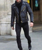 Men's Black Leather Biker Jacket