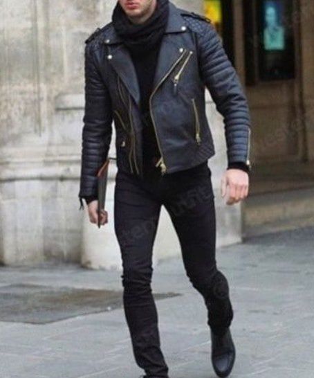 Men's Black Leather Biker Jacket