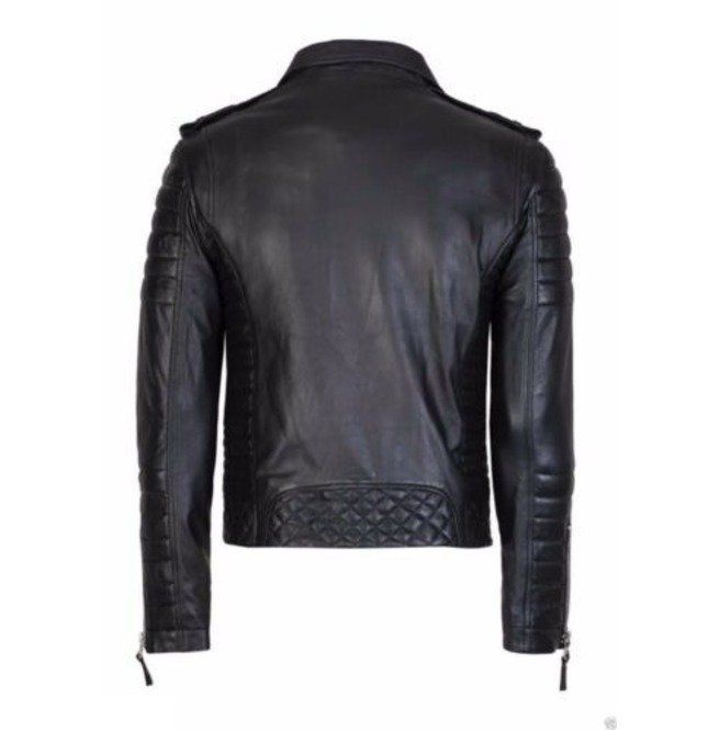 Men's Black Leather Biker Jacket - Image 3