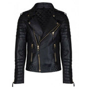 Men's Black Leather Biker Jacket - Image 2