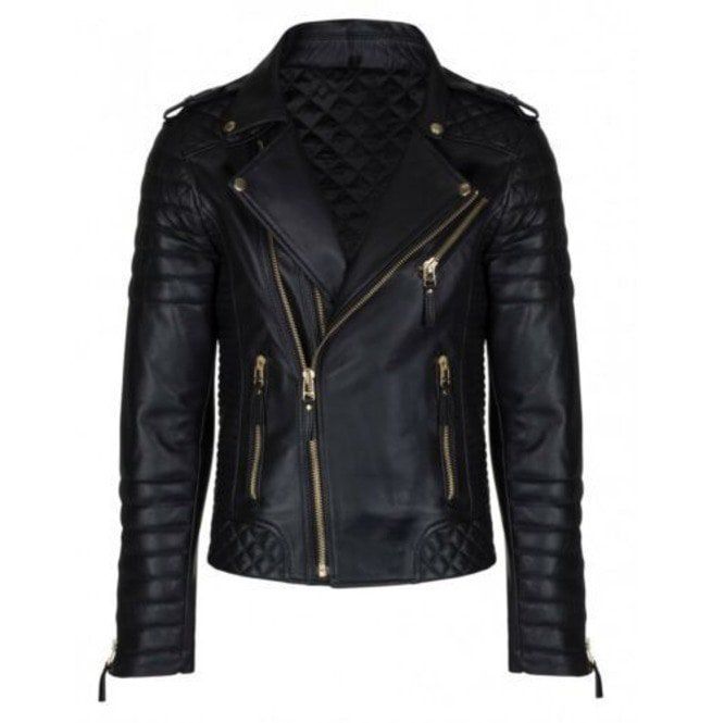 Men's Black Leather Biker Jacket - Image 2