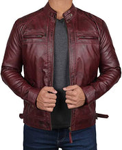 Men's Maroon Leather Biker Jacket