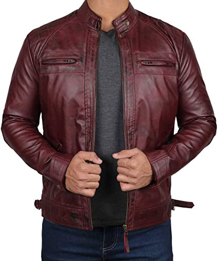 Men's Maroon Leather Biker Jacket