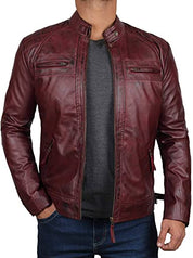Men's Maroon Leather Biker Jacket - Image 2