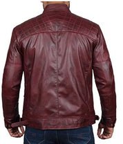 Men's Maroon Leather Biker Jacket - Image 3