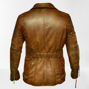Antique Brown Belted Leather Jacket with Multiple Pockets - Image 2