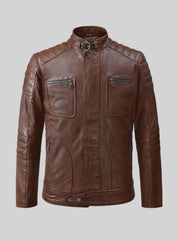 Handmade Men Antique Brown Leather Bomber Jacket, Men Biker Leather Jacket