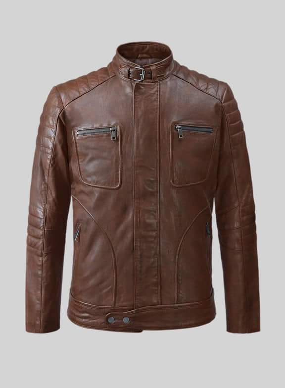 Handmade Men Antique Brown Leather Bomber Jacket, Men Biker Leather Jacket