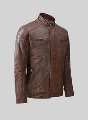 Handmade Men Antique Brown Leather Bomber Jacket, Men Biker Leather Jacket - Image 3