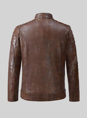 Handmade Men Antique Brown Leather Bomber Jacket, Men Biker Leather Jacket - Image 2