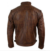 Antique Brown Leather Biker Jacket - Image 2