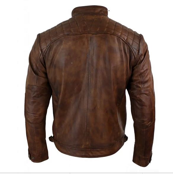 Antique Brown Leather Biker Jacket - Image 2