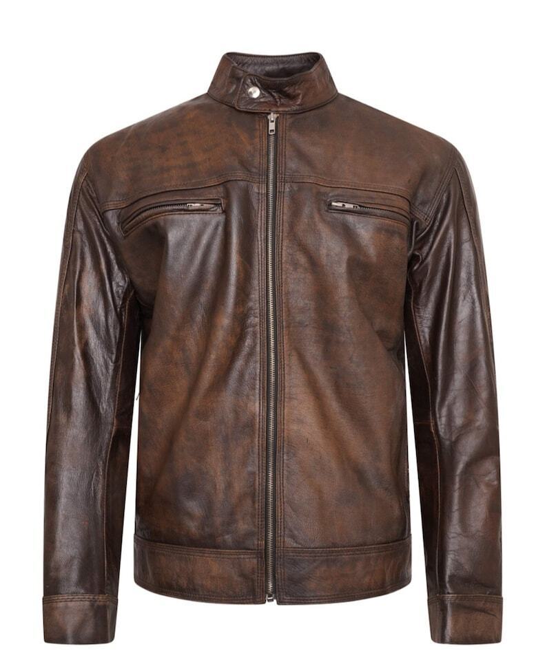 Men antique brown leather jacket, Men brown biker leather jacket