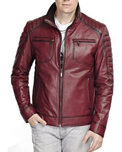 Antique Maroon Leather Biker Jacket