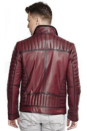 Antique Maroon Leather Biker Jacket - Image 2