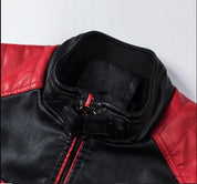 Men's Black and Red Leather Biker Jacket - Image 2