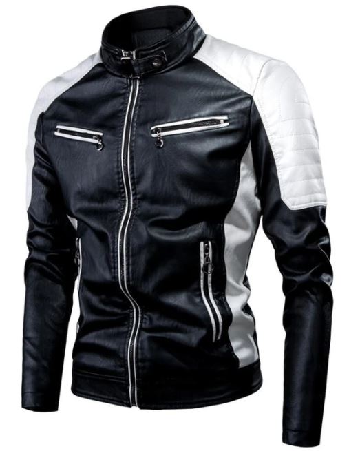 Men Black and White Leather Jacket for Bikers and Racers, Fashion Jackets