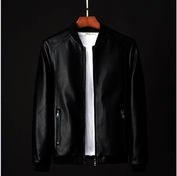 Men Black Baseball Bomber Leather Jacket, Black Leather Fashion Jacket