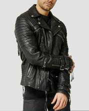 Men's Black Biker Leather Jacket with Multi Pockets - Image 2