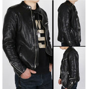 Men's Black Leather Motorcycle Jacket - Image 2