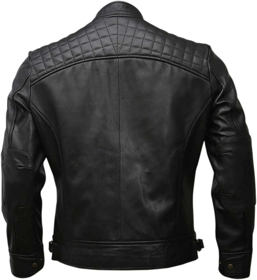 Men's Black Leather Biker Jacket - Image 2