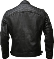 Men's Black Leather Biker Jacket - Image 2