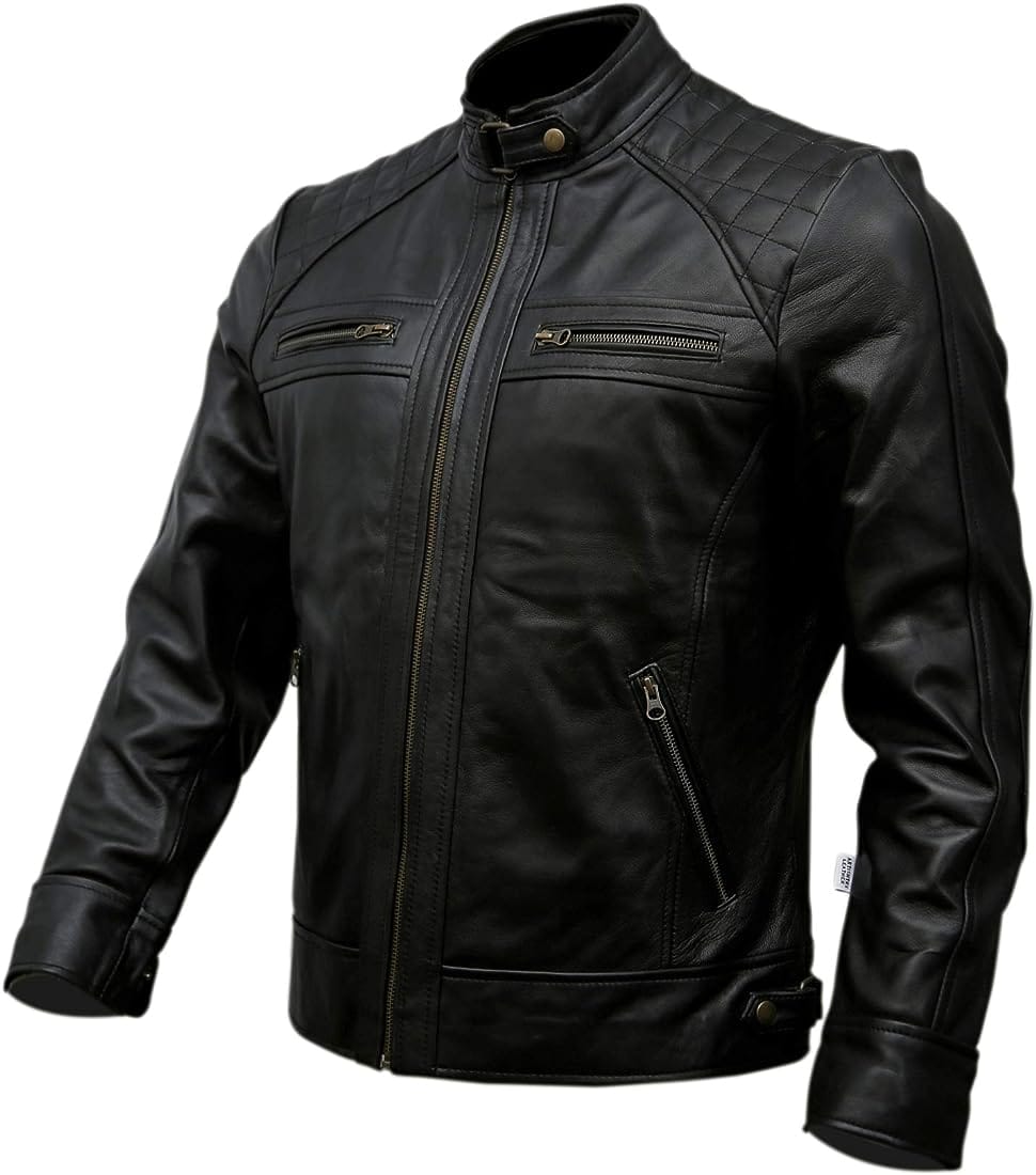 Men's Black Leather Biker Jacket - Image 3