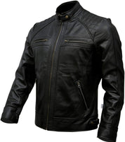 Men's Black Leather Biker Jacket - Image 3