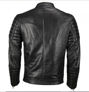 Slim Fit Black Motorcycle Leather Jacket - Image 2