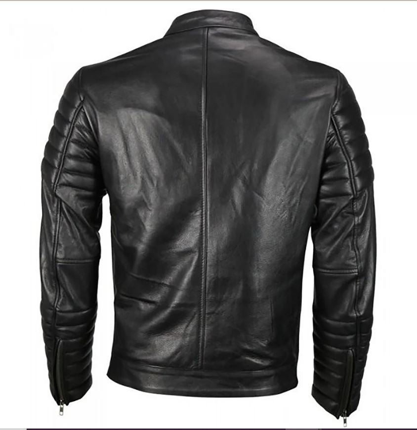 Slim Fit Black Motorcycle Leather Jacket - Image 2