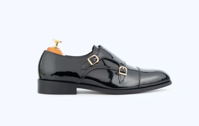 Men black Calf Leather Oxford monk shoes, Men black double monk dress shoes